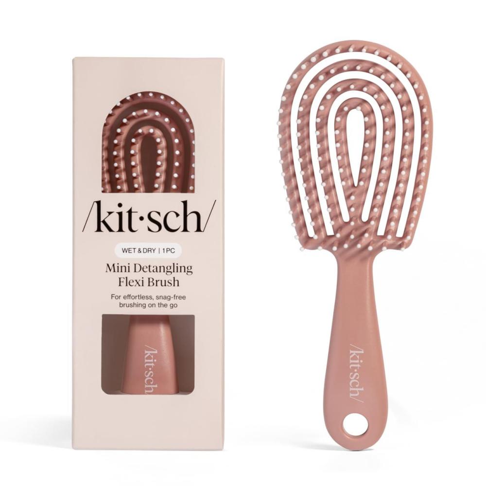 image:imageKitsch Mini Detangling Flexi Hairbrush Flexible Curly Hair Brush for Women Men amp Kids Detangler Brush with Bendable Frame and UltraSmooth Bristles for Wet or Dry Strands Terracotta