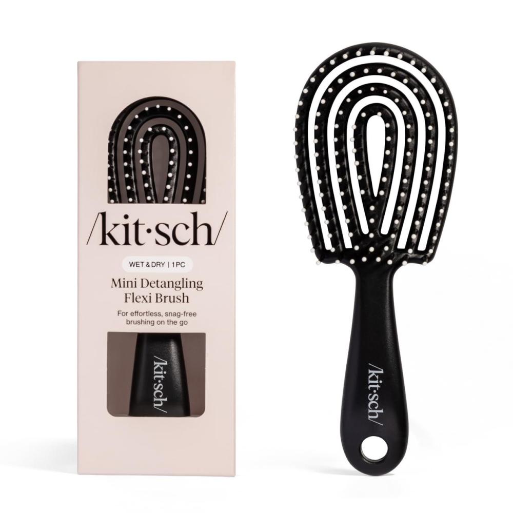 image:imageKitsch Mini Detangling Flexi Hairbrush Flexible Curly Hair Brush for Women Men amp Kids Detangler Brush with Bendable Frame and UltraSmooth Bristles for Wet or Dry Strands Black