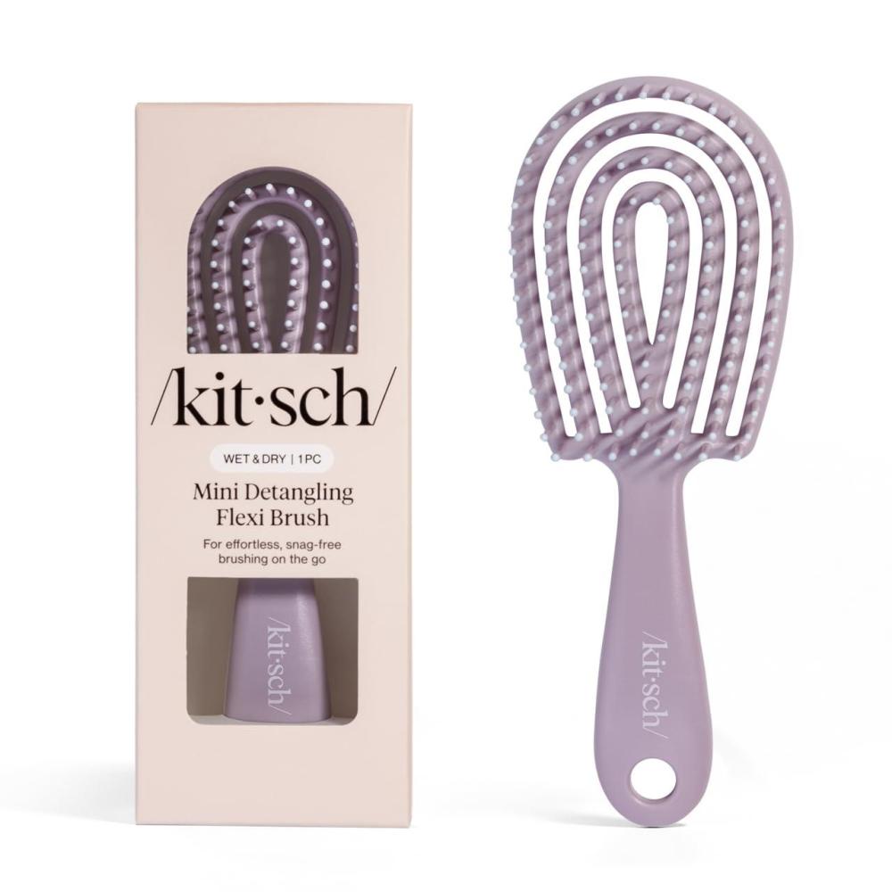 image:imageKitsch Mini Detangling Flexi Hairbrush Flexible Curly Hair Brush for Women Men amp Kids Detangler Brush with Bendable Frame and UltraSmooth Bristles for Wet or Dry Strands Soft Violet