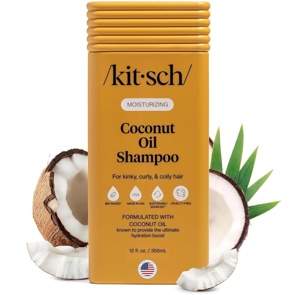 image:imageKitsch Moisturizing Coconut Oil Liquid Shampoo for Men amp Women Coconut Oil Hair Shampoo for Kinky Curly amp Coily Hair Deep Moisture Softness amp Manageability Clean ColorSafe Hair Care 123 oz