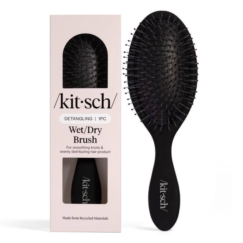 image:imageKitsch Recycled Plastic WetDry Hair Brush Detangling Tool for Curly or Straight Styles Brush for Tangled Strands Flexible Hairbrush Bristles Brushes for Women amp Men Adults amp Kids  TerracottaBlack
