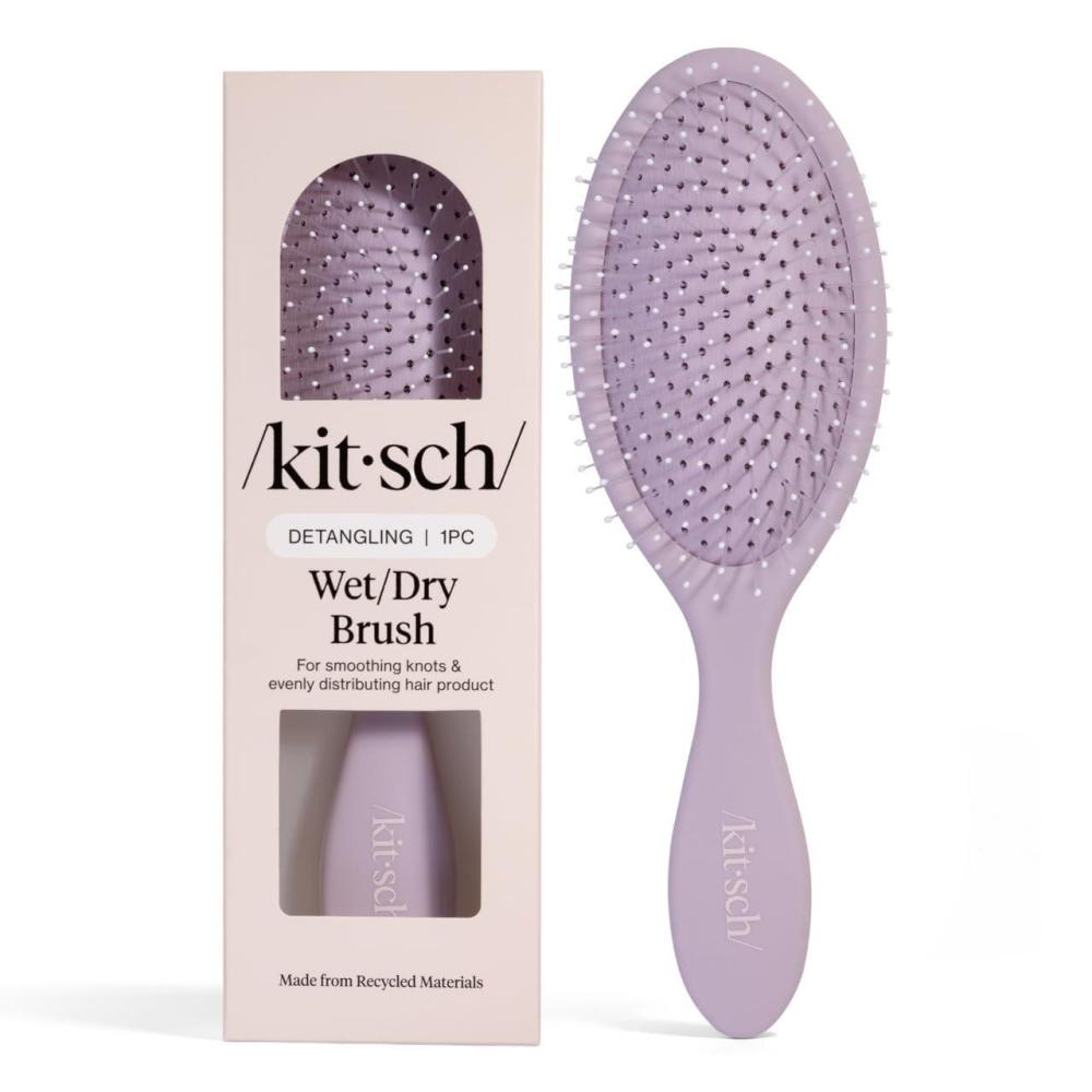 image:imageKitsch Recycled Plastic WetDry Hair Brush Detangling Tool for Curly or Straight Styles Brush for Tangled Strands Flexible Hairbrush Bristles Brushes for Women amp Men Adults amp Kids  TerracottaSoft Violet