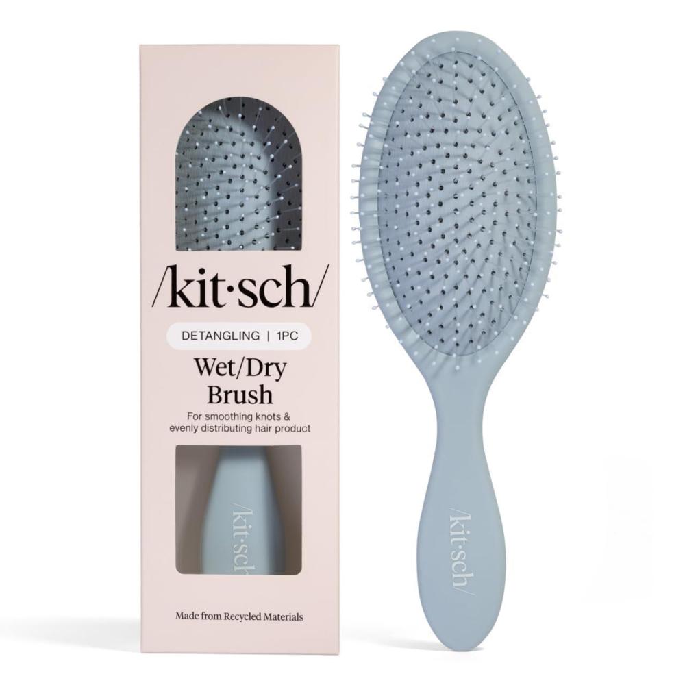 image:imageKitsch Recycled Plastic WetDry Hair Brush Detangling Tool for Curly or Straight Styles Brush for Tangled Strands Flexible Hairbrush Bristles Brushes for Women amp Men Adults amp Kids  TerracottaHaze Blue
