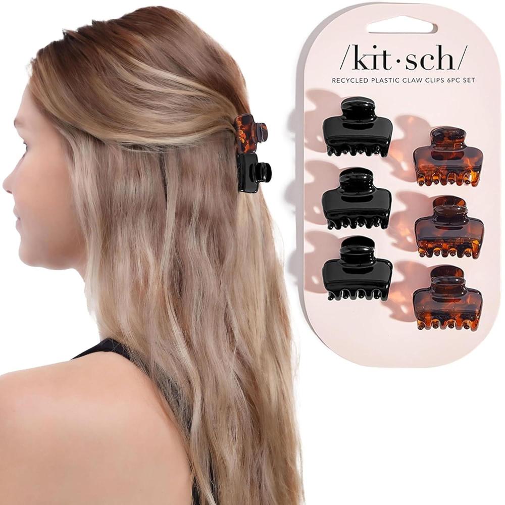 image:imageKitsch Small Hair Clips for Women Stays In Place Without Pulling or Snagging Durable Plastic Sturdy Small Claw Clips Ideal Gifts for Women Black amp Tortoise 6 PcsBlack and Tort