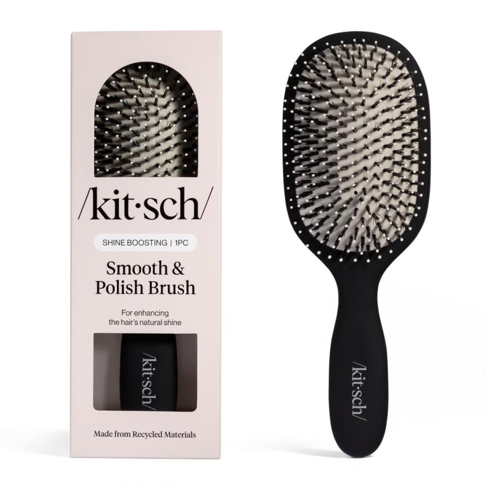 image:imageKitsch Smooth amp Polish Brush Dual Bristle Detangler Brush Shine amp Frizz Control Vegan Boar amp Nylon Hair Brush with Cushioned Pad for Scalp Massage Hair Care Tool for All Hair Types BlackBlack