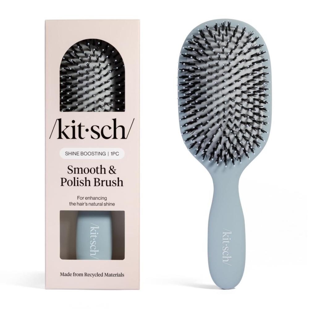 image:imageKitsch Smooth amp Polish Brush Dual Bristle Detangler Brush Shine amp Frizz Control Vegan Boar amp Nylon Hair Brush with Cushioned Pad for Scalp Massage Hair Care Tool for All Hair Types BlackHaze Blue