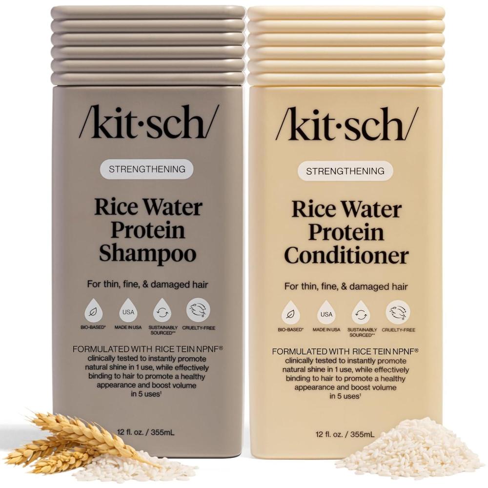 image:imageKitsch Strengthening Rice Water Protein Shampoo amp Conditioner Set Hair Growth amp Volumizing Hair Care for Thin Fine amp Damaged Hair Paraben Phthalates amp Silicone Free Made in USA 123 oz