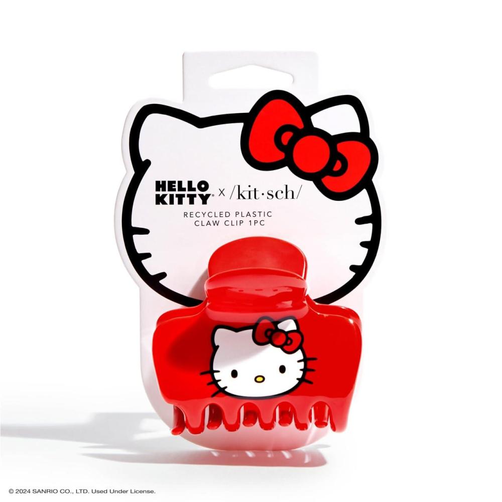image:imageKitsch x Hello Kitty Medium Hair Clips for Women Strong Hold Claw Clips for Thick or Thin Hair Recycled Plastic NonSlip Durable Ideal Gifts For Women White with Red BowsKitty Face