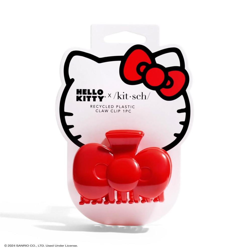 image:imageKitsch x Hello Kitty Medium Hair Clips for Women Strong Hold Claw Clips for Thick or Thin Hair Recycled Plastic NonSlip Durable Ideal Gifts For Women White with Red BowsRed Kitty Bow Shape