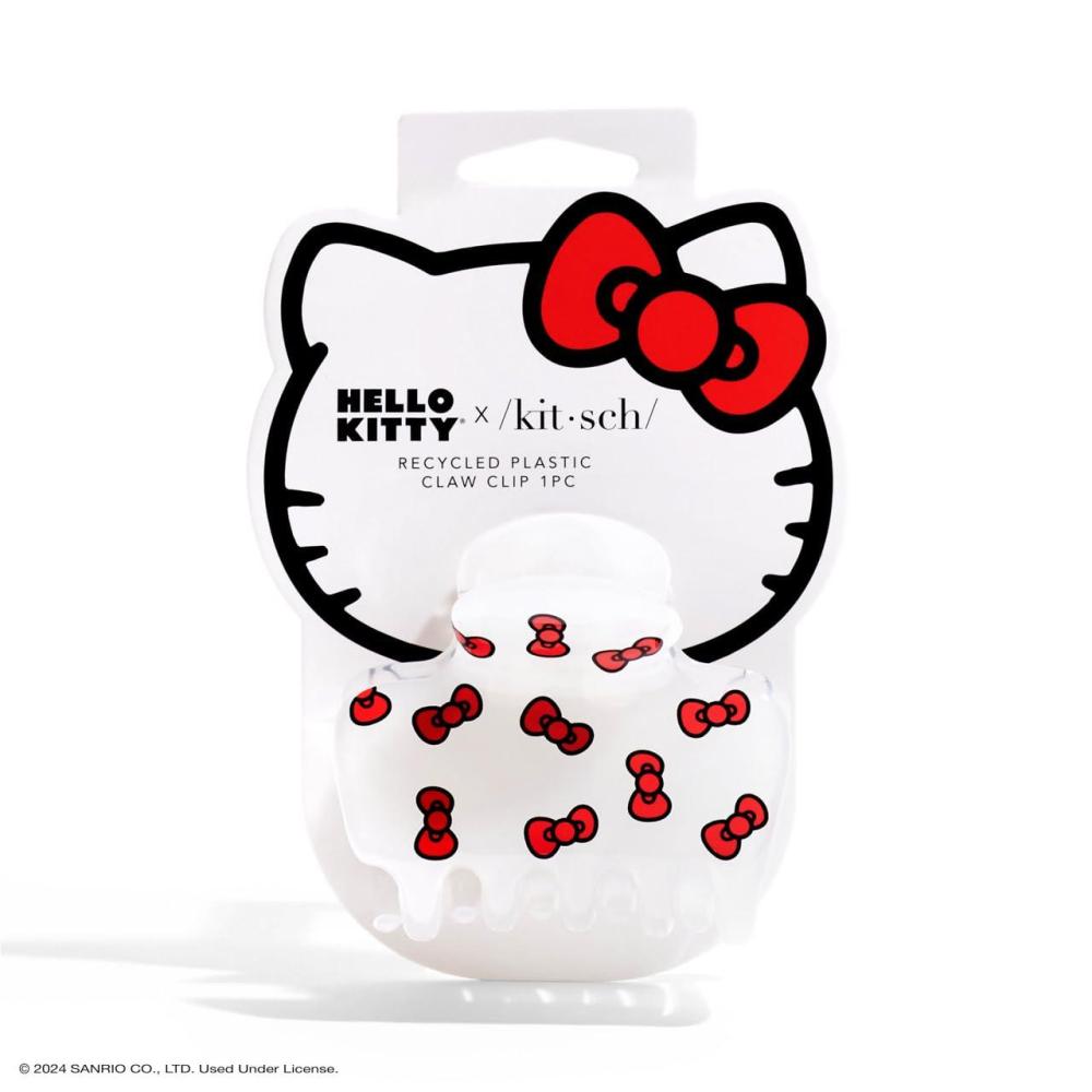 image:imageKitsch x Hello Kitty Medium Hair Clips for Women Strong Hold Claw Clips for Thick or Thin Hair Recycled Plastic NonSlip Durable Ideal Gifts For Women White with Red BowsRed Kitty Bows