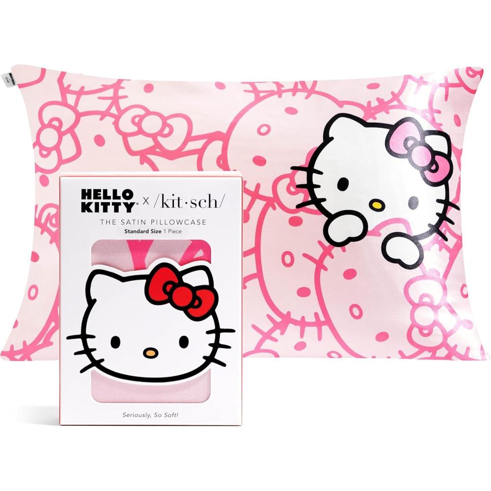 image:imageLisa Frank x Kitsch Satin Pillowcase with Zipper for Hair amp Skin Softer Than Silk Pillow Cases Smooth Cooling Satin Pillow Case WrinkleFree King Size Satin Pillow Case 19x36 Rainbow LeopardHello Kitty Pink Kitty Faces