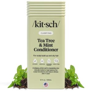 Kitsch Clarifying Tea Tree Liquid Conditioner for Women & Men – Lightweight Hydration Hair Conditioner with Peppermint & Tea Tree Oil for Oily Hair & Scalp Buildup – Made in USA Hair Care – 12.3 oz