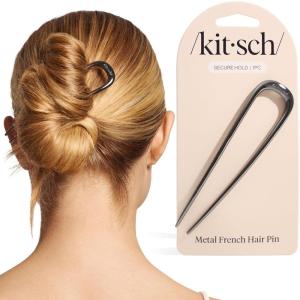 Kitsch French Hair Pins for Women – Elegant & Durable Metal Hair Fork for Updos, Chignon, Bun & Twist Hairstyles, Secure Hold All Day, Comfortable Fit | Ideal Gifts for Women- Gold, 1pc(Hematite)