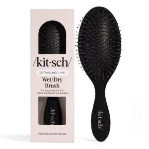 Kitsch Recycled Plastic Wet/Dry Hair Brush, Detangling Tool for Curly or Straight Styles, Brush for Tangled Strands, Flexible Hairbrush Bristles, Brushes for Women & Men, Adults & Kids – Terracotta(Black)