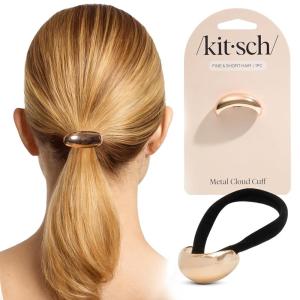 Kitsch Rhinestone Gold Hair Cuff – Metal Ponytail Cuff for Braids, Updos & Everyday Hairstyle | Durable & Elegant Hair Ties | Girl Fashion Accessories – Ideal Gifts For Women – 1pc(Gold)