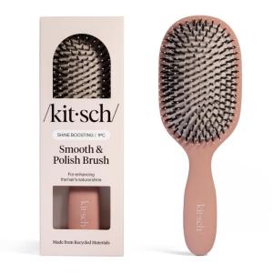 Kitsch Smooth & Polish Brush – Dual Bristle Detangler Brush, Shine & Frizz Control – Vegan Boar & Nylon Hair Brush with Cushioned Pad for Scalp Massage – Hair Care Tool for All Hair Types – Black(Terracotta)