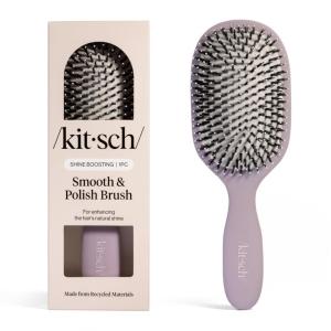Kitsch Smooth & Polish Brush – Dual Bristle Detangler Brush, Shine & Frizz Control – Vegan Boar & Nylon Hair Brush with Cushioned Pad for Scalp Massage – Hair Care Tool for All Hair Types – Black(Soft Violet)