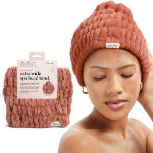 Kitsch Spa Headband for Women – Soft, Stretchy Skincare Headband for Washing Face, Makeup & Facials | Extra-Wide, Non-Slip for Beauty Routines & Self-Care | Ideal Gifts for Women – Misty Blue(DustyRose)