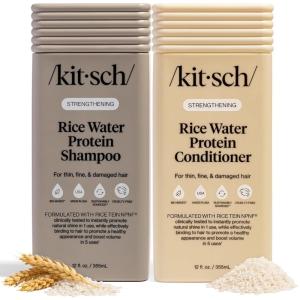 Kitsch Strengthening Rice Water Protein Shampoo & Conditioner Set – Hair Growth & Volumizing Hair Care for Thin, Fine & Damaged Hair – Paraben, Phthalates & Silicone Free – Made in USA – 12.3 oz