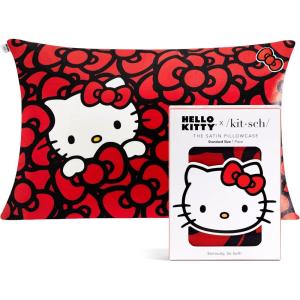 Lisa Frank x Kitsch Satin Pillowcase with Zipper for Hair & Skin – Softer Than Silk Pillow Cases, Smooth Cooling Satin Pillow Case, Wrinkle-Free, King Size Satin Pillow Case (19×36) – Rainbow Leopard(Hello Kitty – Sea of Bows)