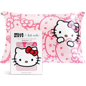 Lisa Frank x Kitsch Satin Pillowcase with Zipper for Hair & Skin – Softer Than Silk Pillow Cases, Smooth Cooling Satin Pillow Case, Wrinkle-Free, King Size Satin Pillow Case (19×36) – Rainbow Leopard(Hello Kitty – Pink Kitty Faces)