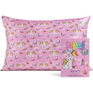 Lisa Frank x Kitsch Satin Pillowcase with Zipper for Hair & Skin – Softer Than Silk Pillow Cases, Smooth Cooling Satin Pillow Case, Wrinkle-Free, King Size Satin Pillow Case (19×36) – Rainbow Leopard(Angel Kitty)