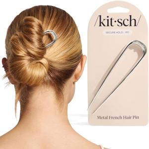 The Grinch x Kitsch Gold French Hair Pin with Bow Design – Durable Metal Hair Pin for Effortless Updos, Half-Up Style | Lightweight & Ideal Gifts for Women – 1pc(Silver)