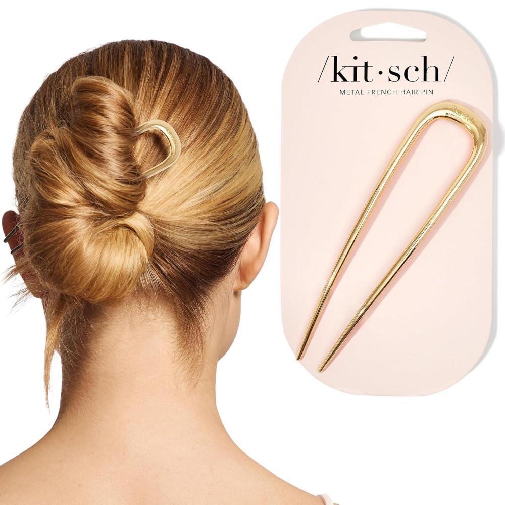 image:imageKitsch French Hair Pins for Women  Elegant amp Durable Metal French Pin for Updos Chignon Buns amp Twist Hairstyles  Secure Hold All Day Comfortable Fit  Ideal Gifts for Women Clam Shell 1pcMetal Barrette Gold