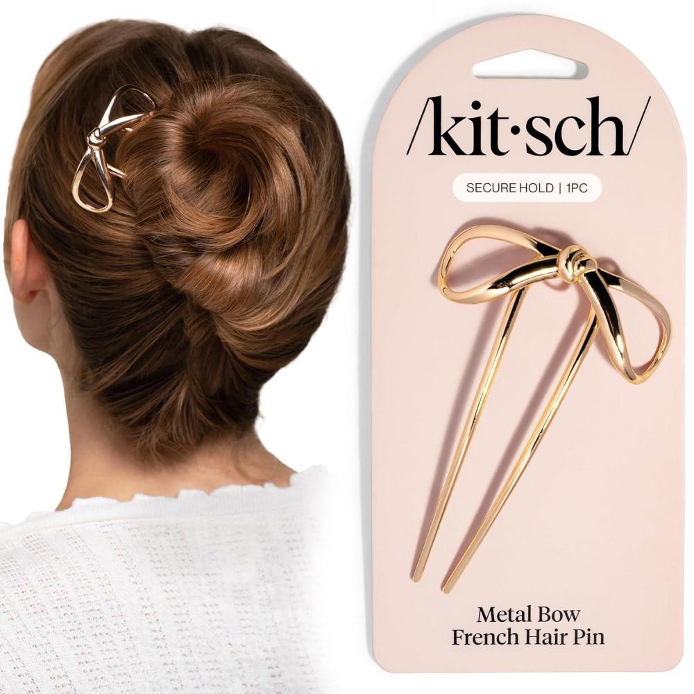image:imageKitsch French Hair Pins for Women  Elegant amp Durable Metal French Pin for Updos Chignon Buns amp Twist Hairstyles  Secure Hold All Day Comfortable Fit  Ideal Gifts for Women Clam Shell 1pcMetal Bow Gold